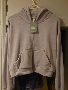 H&M Plush Zip-Up Hoodie in Light Lavender